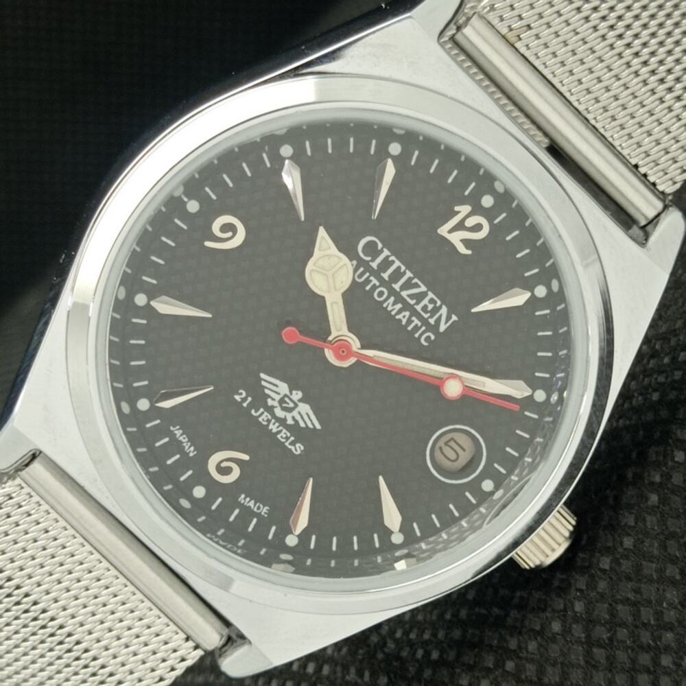 Vintage 1975 Citizen Automatic Mens Silver Watch W/daydate & Black accents